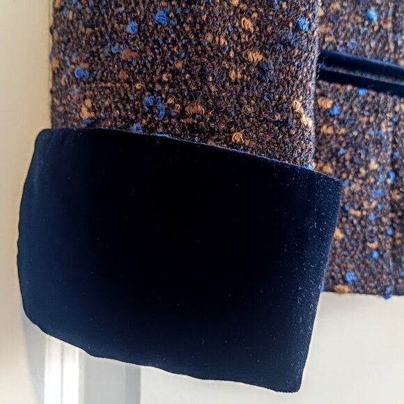 Louis Feraud Brown Blue Tweed Velvet Blazer - Picture 4 of 7